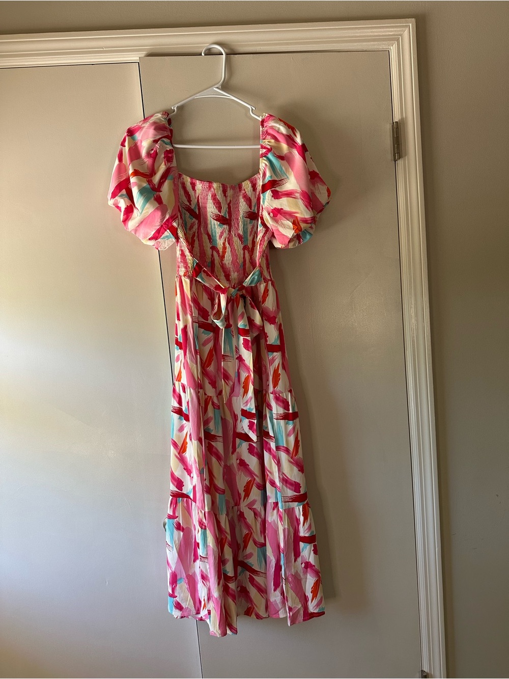Source Unknown Pink Brushstroke Maxi Dress with Puff Sleeves - Picture 3 of 5